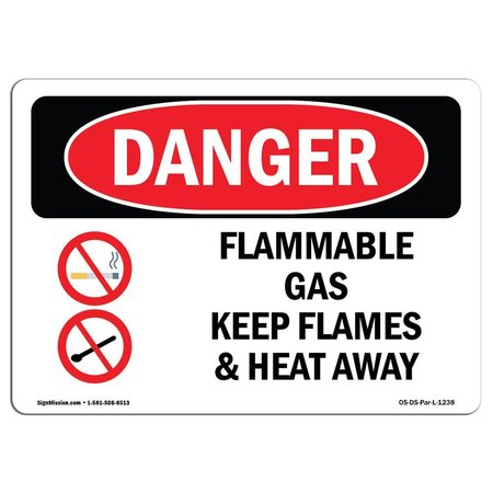 SIGNMISSION OSHA Danger Sign, 18" Height, 24" Wide, Aluminum, Flammable Gas Keep Flames And Heat Away, Landscape OS-DS-A-1824-L-1238